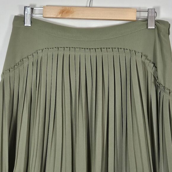 REISS Orelle Pintuck Panel Mini Skirt Olive Pleated Size 8 - Picture 3 of 10